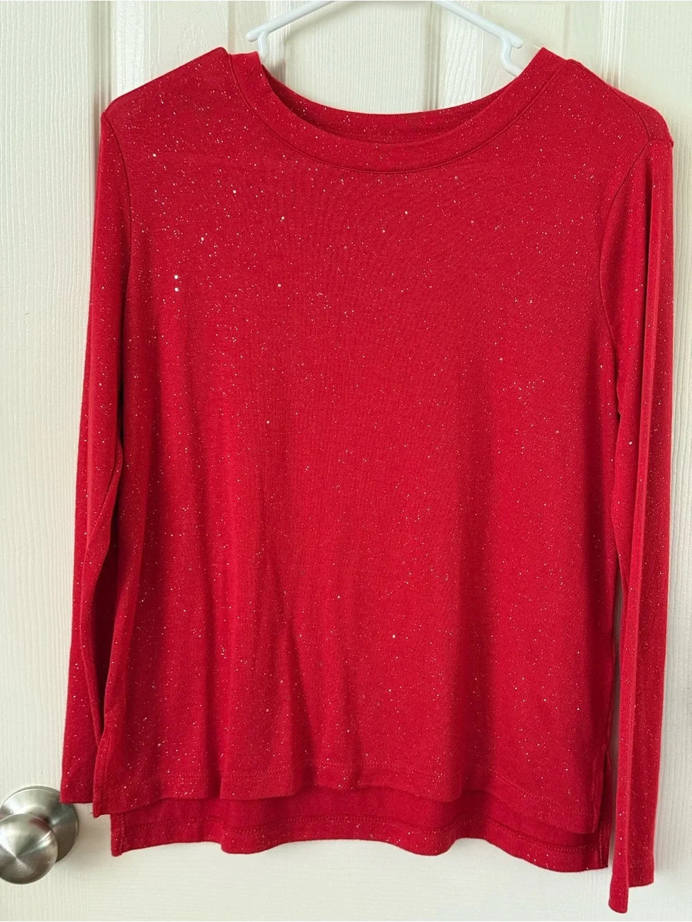 Old Navy Girls XL 14-16 Red Glitter Sparkle Long Sleeve Holiday Top
